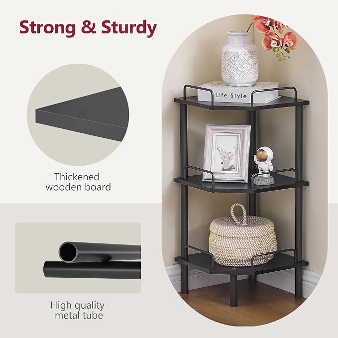 Tajsoon 3 Tier Corner Shelf Stand, Standing Corner Shelf Unit, Industrial - Image 6
