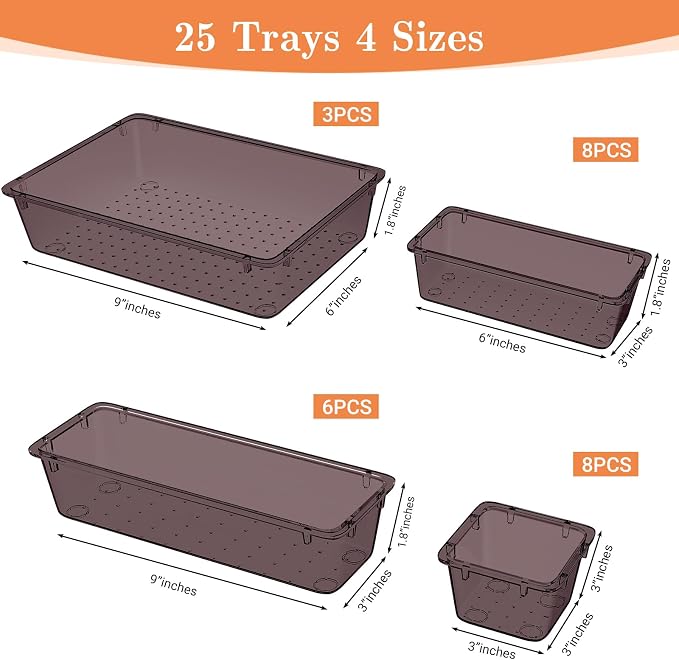 25 PCS Plastic Drawer Organizer Set, 4-Size Versatile Organizer Trays & storage - Image 2