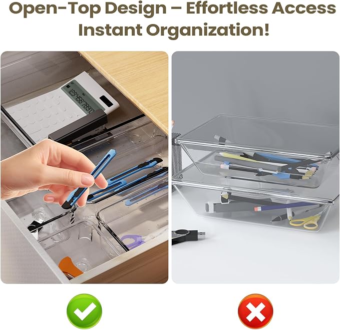 15 PCS Clear Plastic Drawer Organizer Set, 4 Sizes Acrylic Drawer Storage Trays - Image 5
