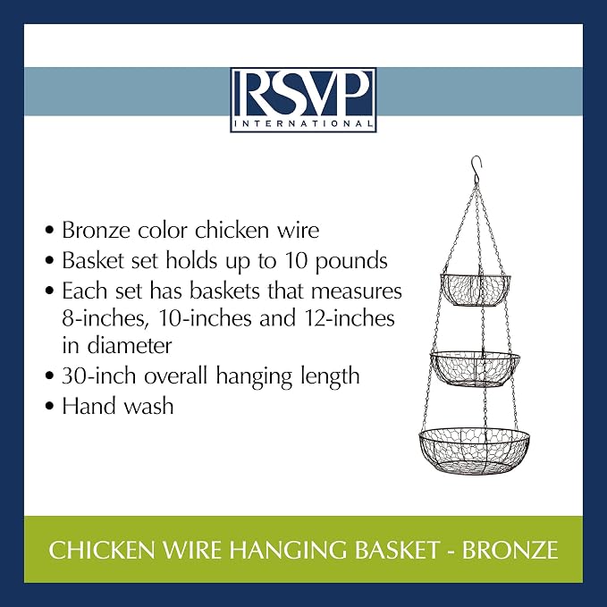 RSVP International Hanging Storage Collection 3-Tier Baskets, Bronze Chicken - Image 5