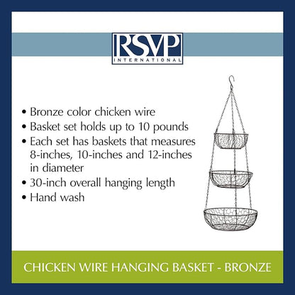 RSVP International Hanging Storage Collection 3-Tier Baskets, Bronze Chicken - Image 5