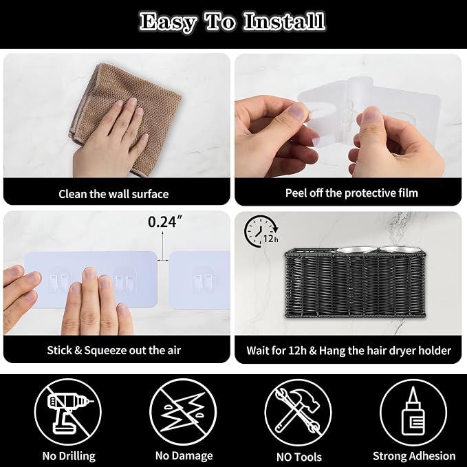 Hair Tool Organizer, Wall Mount Curling Iron Holder, Waterproof Wicker Hot - Image 4