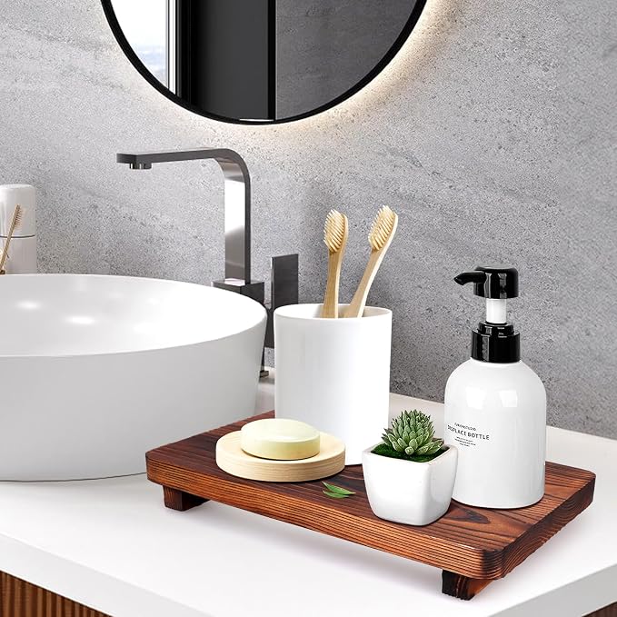 Farmhouse Bathroom Counter Tray Wood Risers Display Stands Kitchen Countertop - Image 2