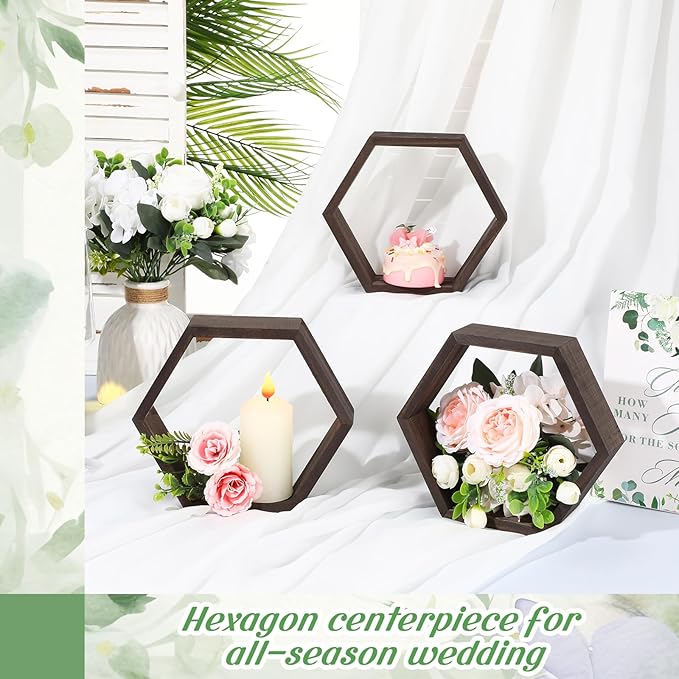 Barydat 12 Pcs 8 Inch Hexagon Shelves Wedding Table Decorations Hexagon Wood - Image 4