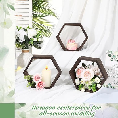 Barydat 12 Pcs 8 Inch Hexagon Shelves Wedding Table Decorations Hexagon Wood - Image 4