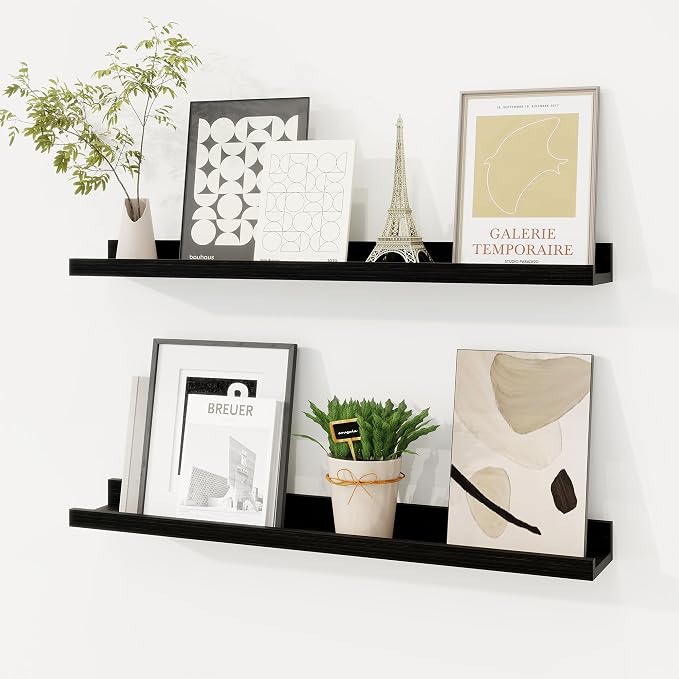 Picture Ledge Shelf, Floating Shelves Set of 2, 24 Inches Solid Wood Nursery by FunMemories