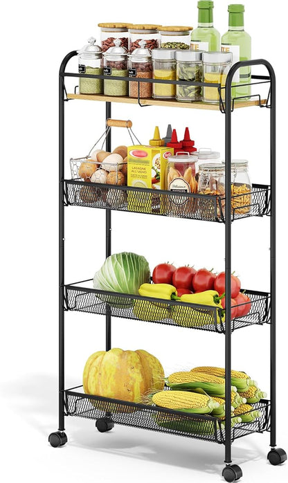 TOOLF 4-Tier Slim Rolling Cart, Metal Utility Cart, Slide Out Storage Cart by TOOLF