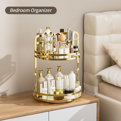 360° Rotating Makeup Organizer, 2-Tier Gold Perfume Organizer - Image 9