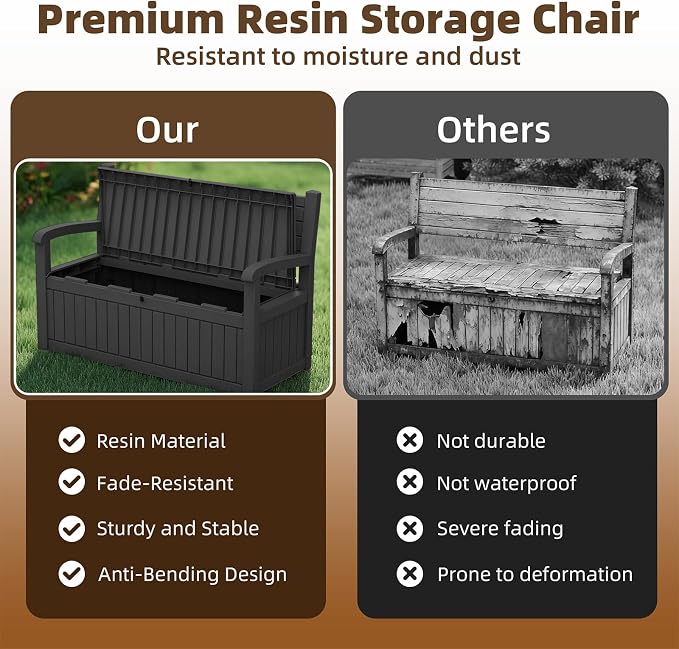 EasyUp 100 Gallon Wood Grain Style Outdoor Storage Bench, Waterproof and - Image 7