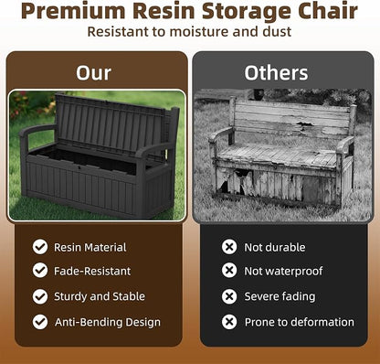 EasyUp 100 Gallon Wood Grain Style Outdoor Storage Bench, Waterproof and - Image 7