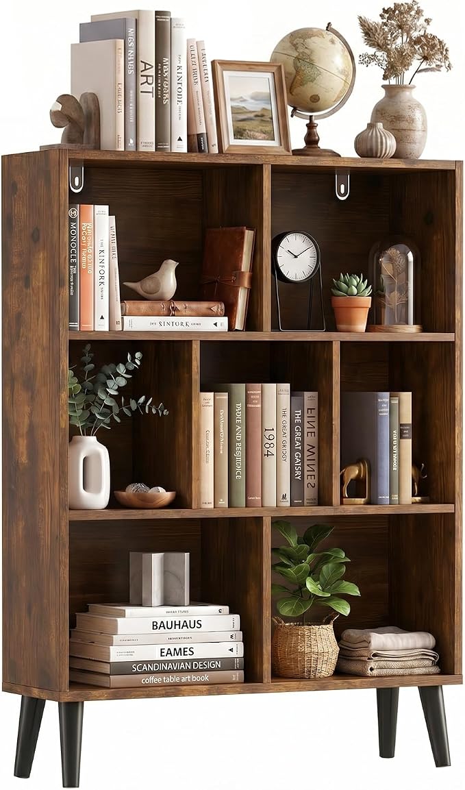 7 Cube Bookshelf, 3 Tier Mid-Century Modern Bookcase by SageNest
