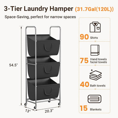 ELYKEN 120L Vertical Rolling Laundry Hamper - Image 3