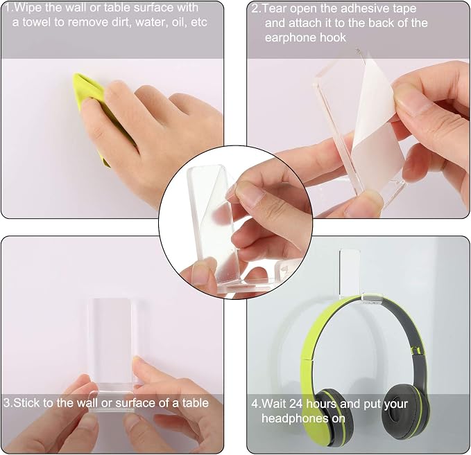 Weewooday 4 Pieces Headphone Hanger Headset Stand Holder Adhesive Wall Mount - Image 4