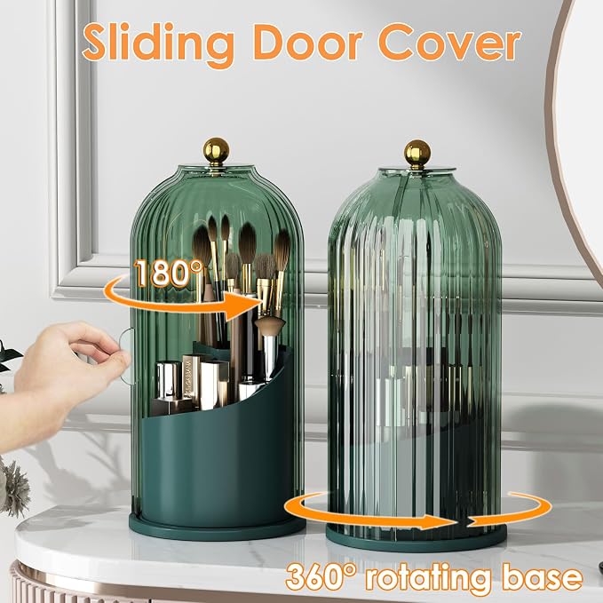 Makeup Brush Holder with Lid 360 Rotating Clear Dustproof Make Up Organizers - Image 2