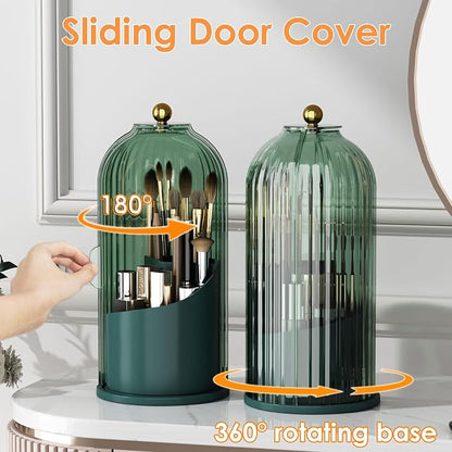 Makeup Brush Holder with Lid 360 Rotating Clear Dustproof Make Up Organizers - Image 2