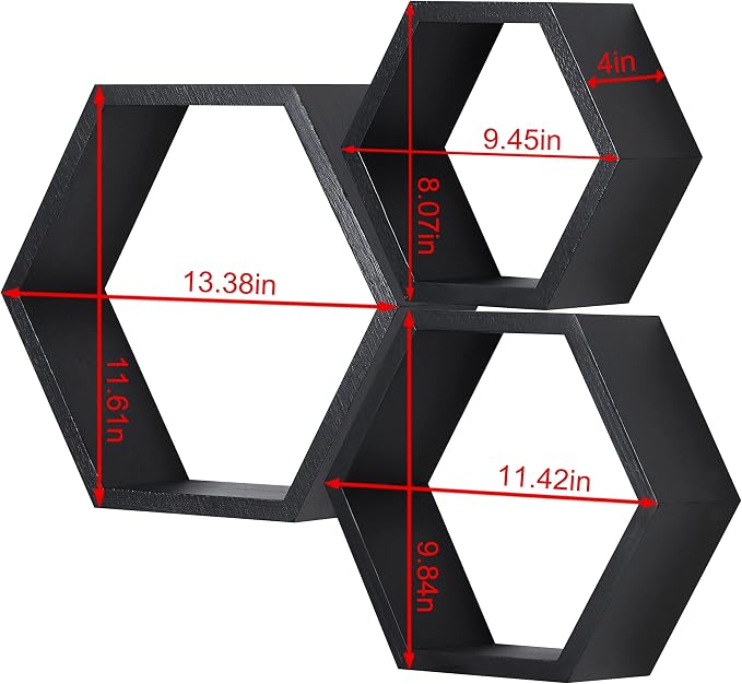 Hexagon Shelves, Floating Wall Shelf, Honeycomb Octagon Cube Shelves Wood | - Image 3