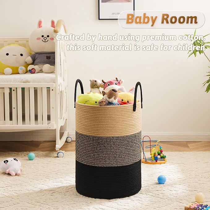 Laundry Basket, Woven Cotton Rope Laundry Hamper, 60L - Image 3