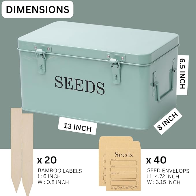 Large Modern Green Rectangular Metal Seed Storage Box - Image 3