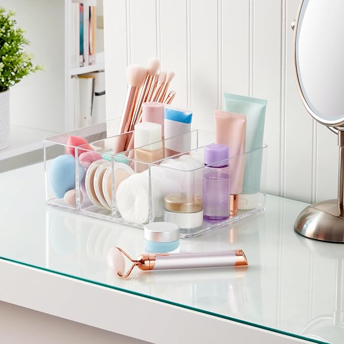 STORi 4-Compartment Clear Plastic Organizer, Rectangular Divided Makeup and - Image 3