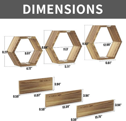 Wooden Hexagon Floating Shelves Wall Mounted - Image 2