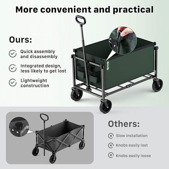 29.3" Collapsible Wagon Cart, 150L Heavy Duty Folding Utility Wagon - Image 6