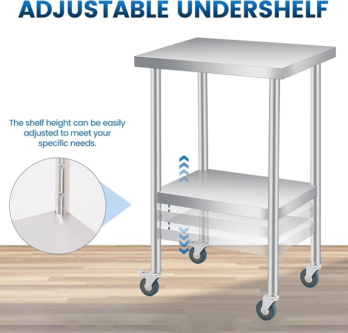 Stainless Steel Work Table – Heavy Duty 2-Tier Prep Station – Adjustable - Image 5