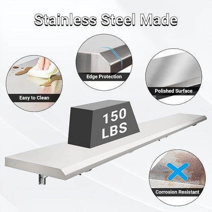 Stainless Steel Folding Concession Shelf 68" x 12" | Heavy Duty Drop Down - Image 5