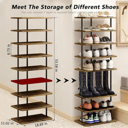 AZERPIAN Shoe Rack Storage Vertical Narrow Shoe Organizer Shelf 9 Tier | Metal - Image 3