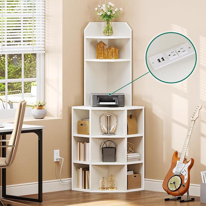 YITAHOME Corner Shelf with USB Ports & Outlets | Modern Corner Storage Cabinet - Image 3