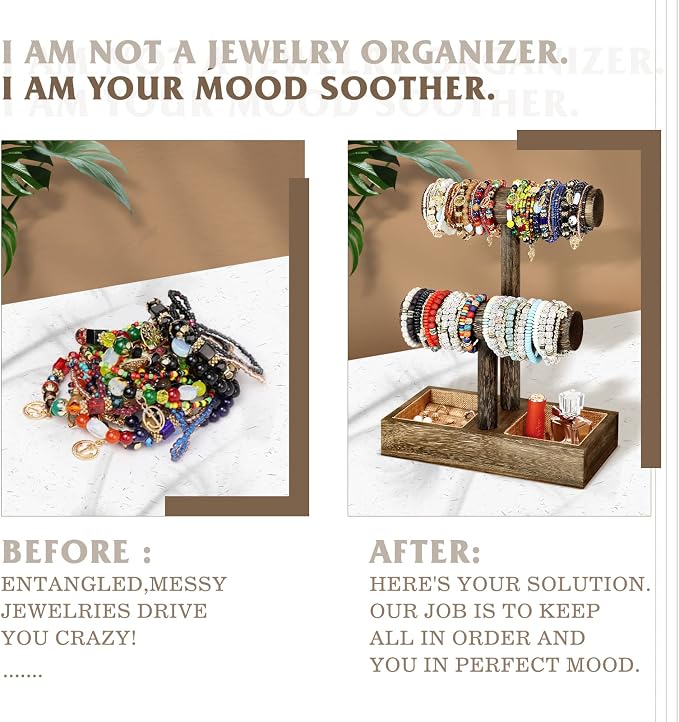 LadyRosian 2 Tier Wooden Display Jewelry Accessory Stand Jewelry Bracelet - Image 4