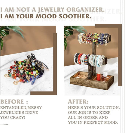 LadyRosian 2 Tier Wooden Display Jewelry Accessory Stand Jewelry Bracelet - Image 4