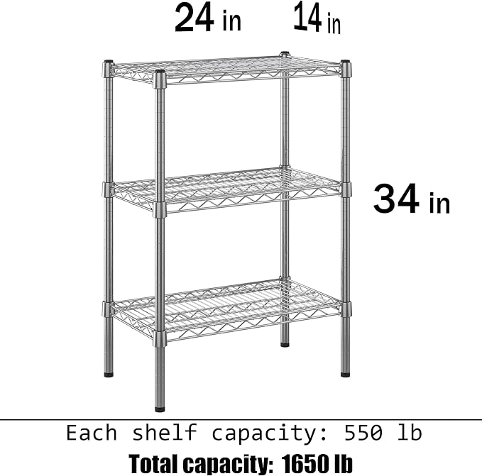 14" Deep x 24" Wide x 34" Height Wire Shelving Kit | 3-Tier | NSF Commercial - Image 3