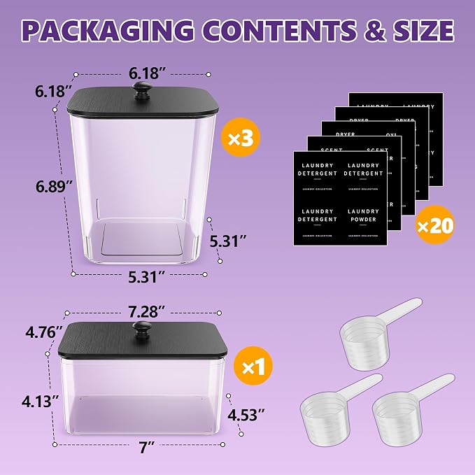4 Pack Laundry Pods Container, Large Detergent Powder Storage Containers Black - Image 2