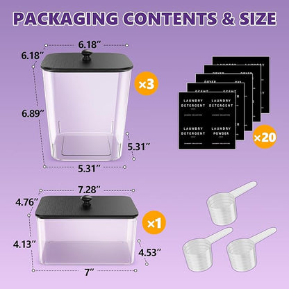 4 Pack Laundry Pods Container, Large Detergent Powder Storage Containers Black - Image 2