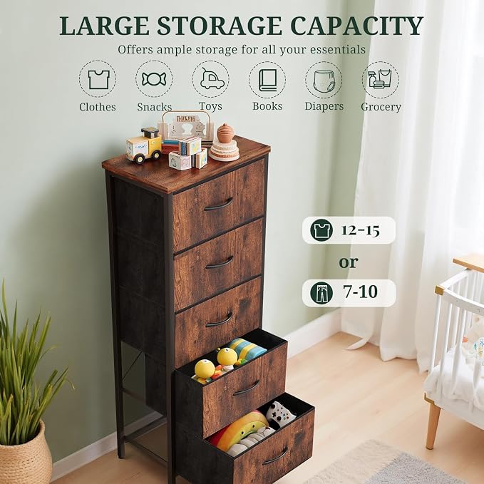 5 Drawers Dresser for Bedroom Fabric Storage Tower - Image 5