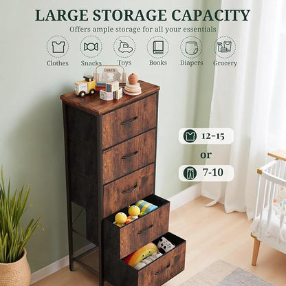 5 Drawers Dresser for Bedroom Fabric Storage Tower - Image 5
