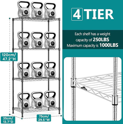 IZEUK 4-Tier Heavy Duty Steel Storage Shelves, Metal Shelf Wire Shelving Rack - Image 3