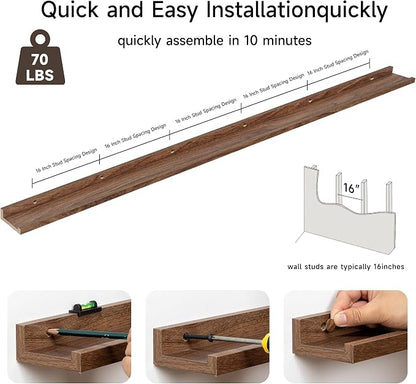 Floating Picture Ledge Shelves for Wall Set of 2, 95 Inches Picture Ledge Shelf - Image 5