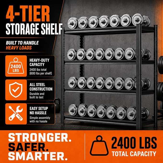 Garage Shelving Unit, 2400LBS Heavy Duty 4-Tier Metal Storage Shelves, - Image 3