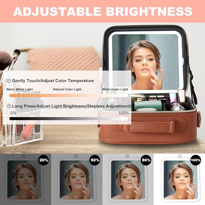 Mocado Travel Makeup Bag with LED Lighted Mirror, Travel Makeup Organizer - Image 4