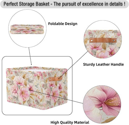 Pardick Pink Gold Flower Basket Storage Bins Large Fabric Toys Storage Cube Box - Image 6