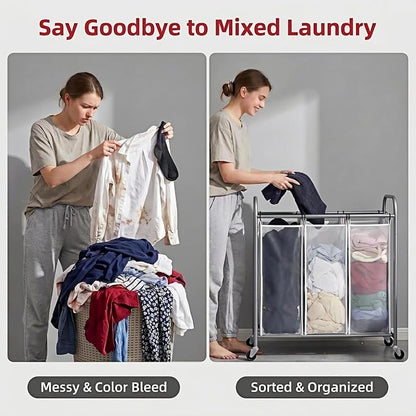 ROMOON Laundry Sorter Hamper 3 Section, Divided Laundry Basket Organizer - Image 7