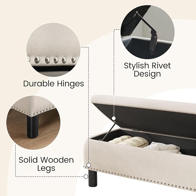 Furniliving Large Storage Ottoman, Wood Frame, Linen Fabric, 285 Lbs Capacity - Image 4