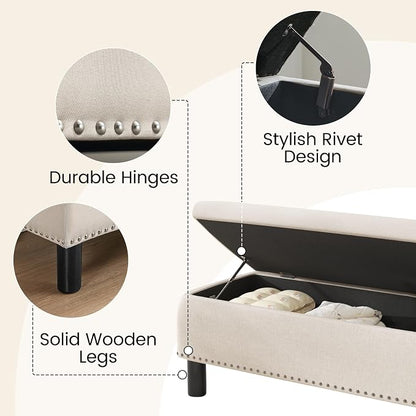 Furniliving Large Storage Ottoman, Wood Frame, Linen Fabric, 285 Lbs Capacity - Image 4