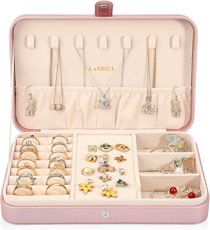 LANDICI Small Jewelry Box for Women Girls, PU Leather Travel Jewelry Case - Image 2