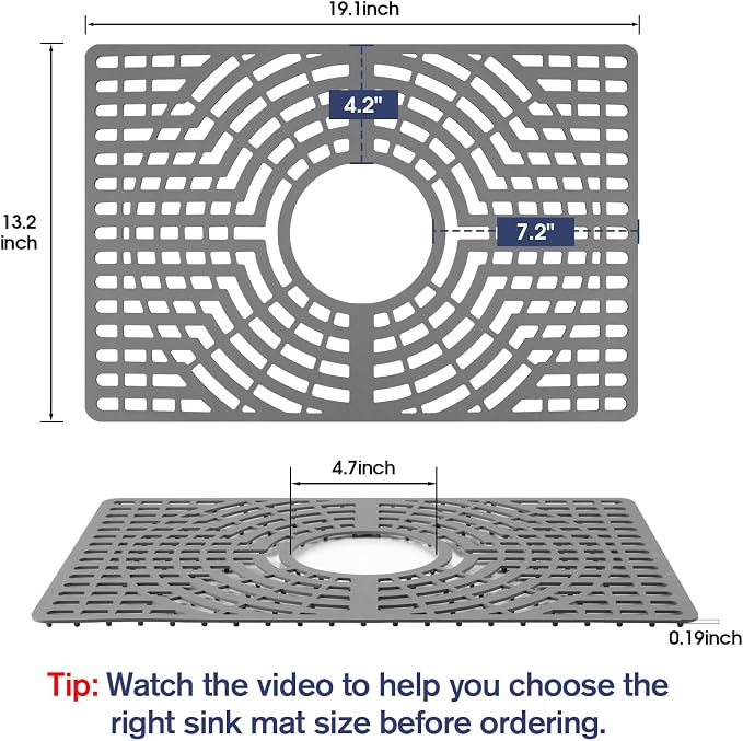 Silicone Sink Protector 19"x13" Center Drain Hole, Heat Resistant Non-slip - Image 2