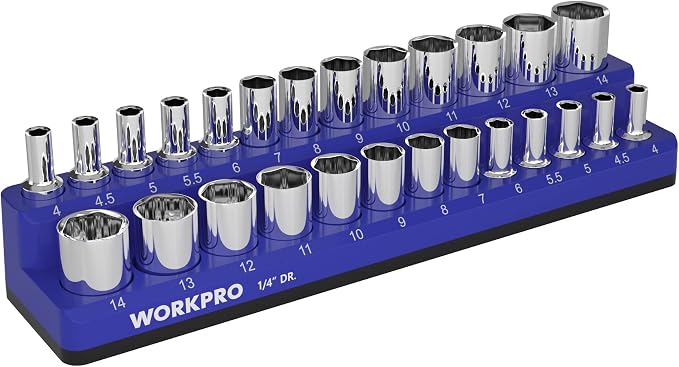 WORKPRO Magnetic Socket Organizer, 1/4-Inch Metric Socket Holder, Tool Trays by WORKPRO