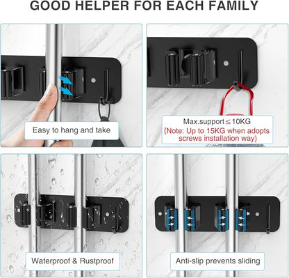 homeasy Wall Mount Mop and Broom Holder, Heavy Duty Stainless Steel Organizer - Image 4