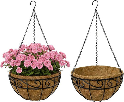 10 Inch Hanging Baskets for Plants Outdoor, 2 Pack Metal Wire Hanging Planters by CRAYZA