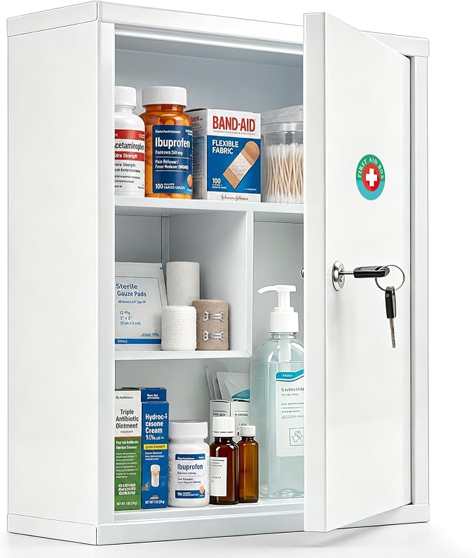 KYODOLED Wall Mount Locking Medicine Cabinet, Large Capacity First Aid Cabinet by KYODOLED